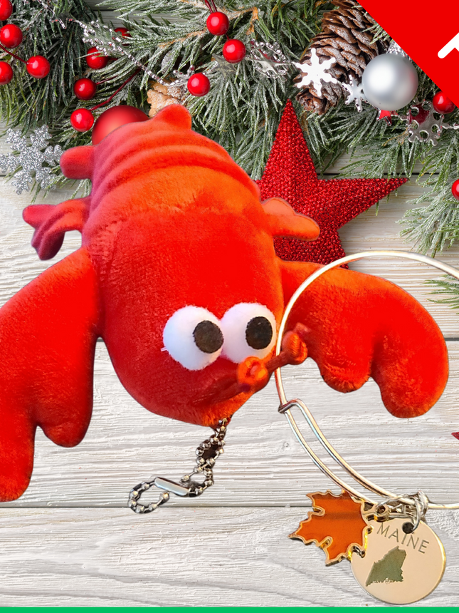 Stuffed Lobster and double Pendant Bangle Bracelet
