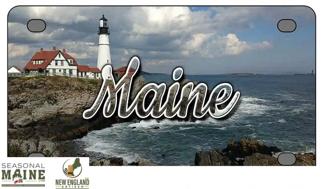 Maine Lobster Novelty Metal License Plate. (Lighthouse)